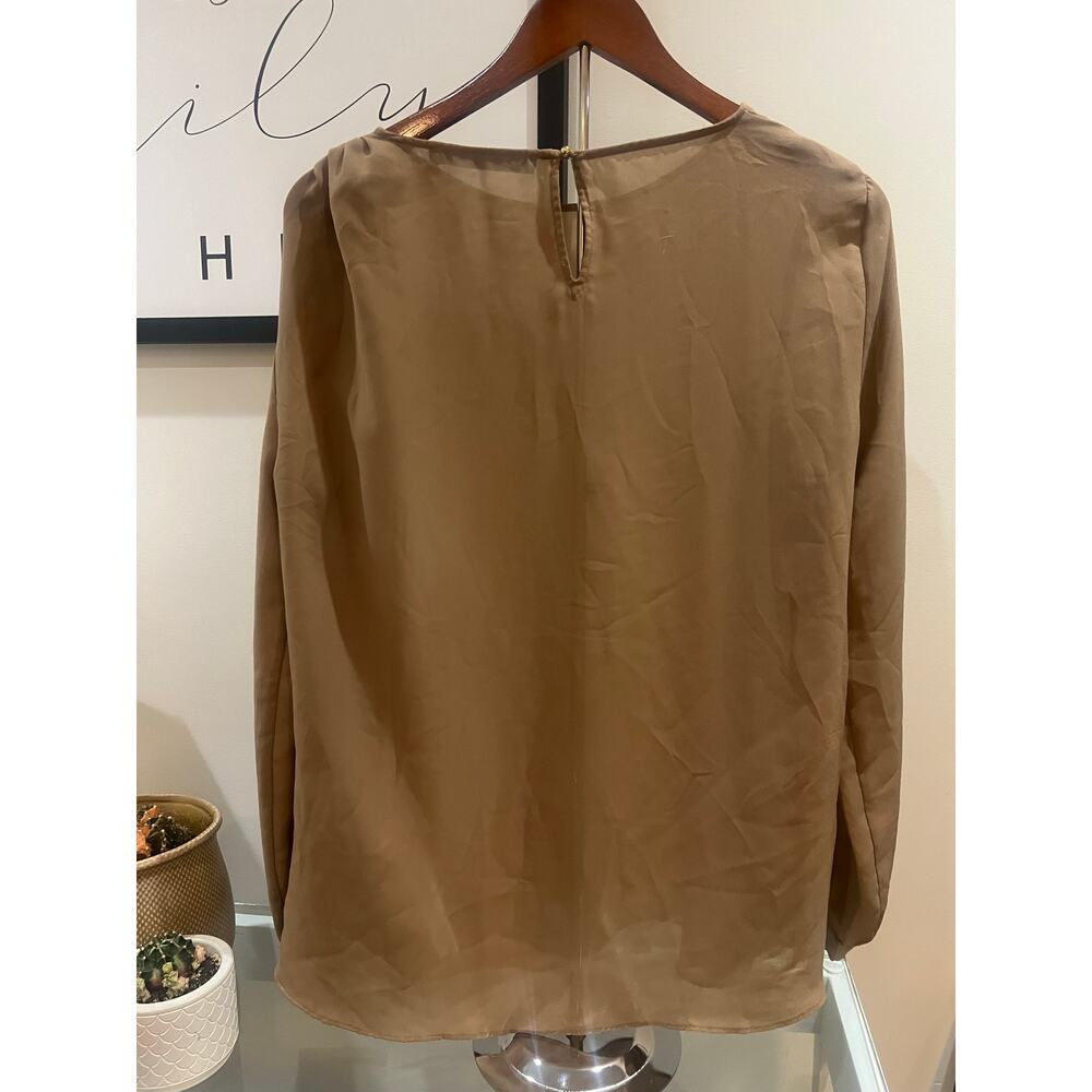 Sheer tan blouse with gold buttons and shoulder detail - Picture 4 of 9